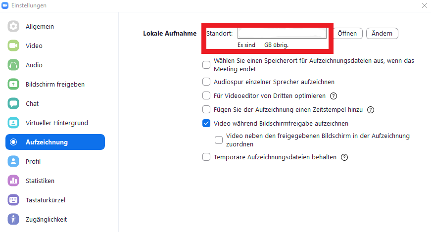 Zoom lokale Aufnahme Standort