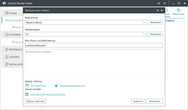 Backup Aufgabe erstellen in EaseUS Backup Center
