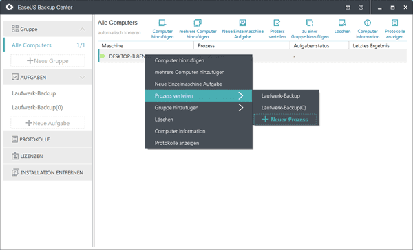 Aufgabe verwalten in EaseUS Backup Center