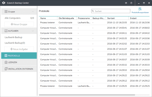 Logs in EaseUS Backup Center