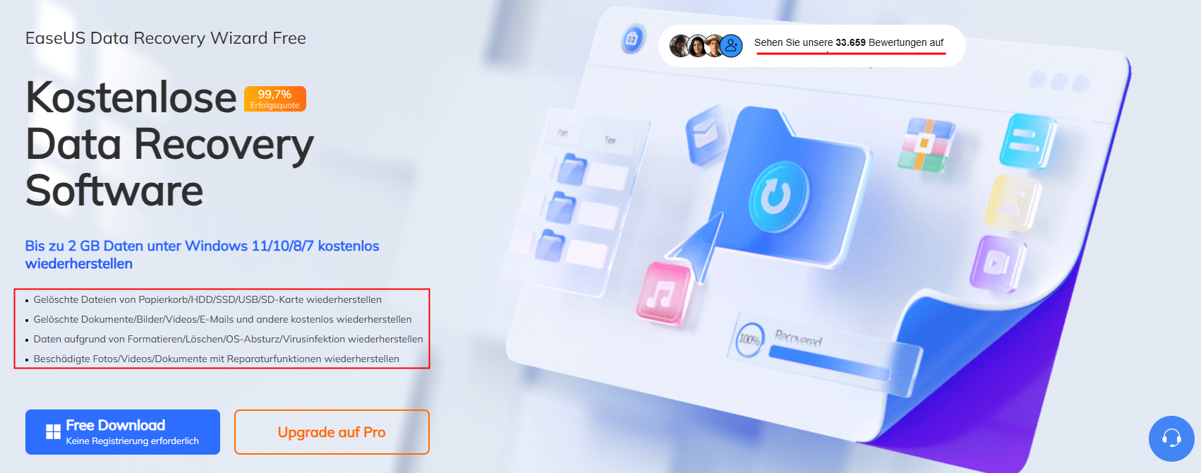 Kostenlose Seite zur EaseUS-Datenwiederherstellung