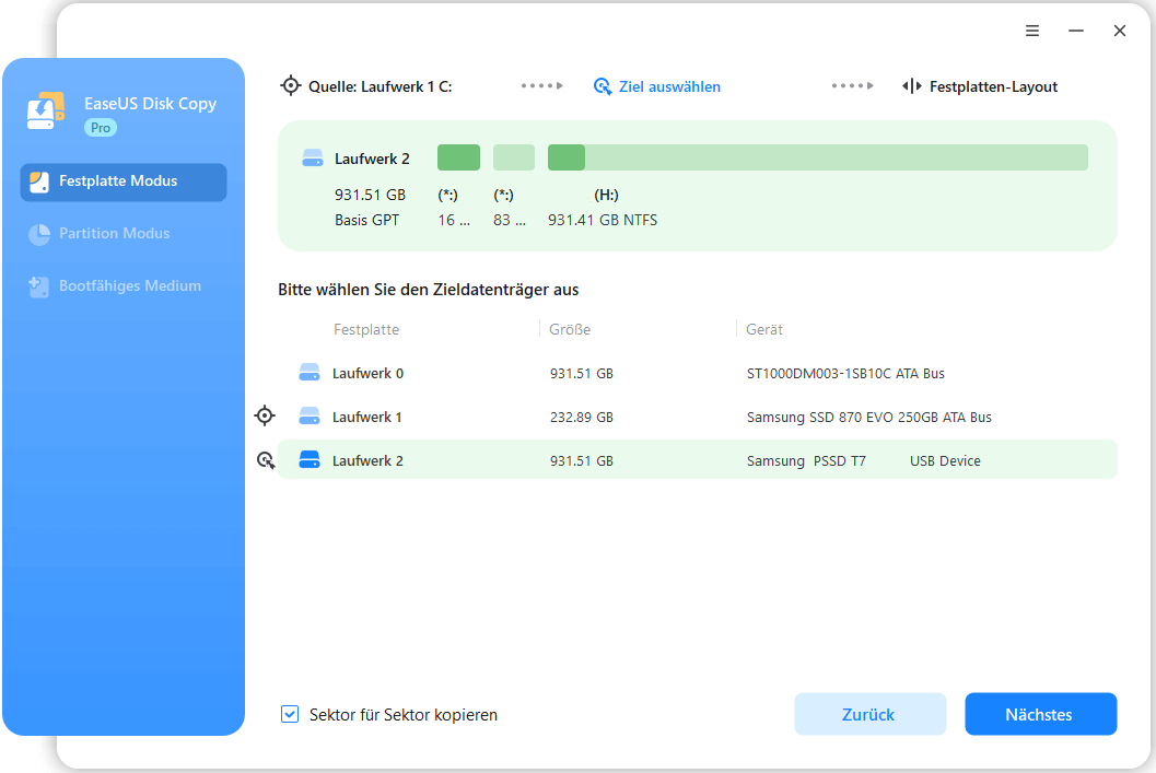 Wählen Sie die SSD aus