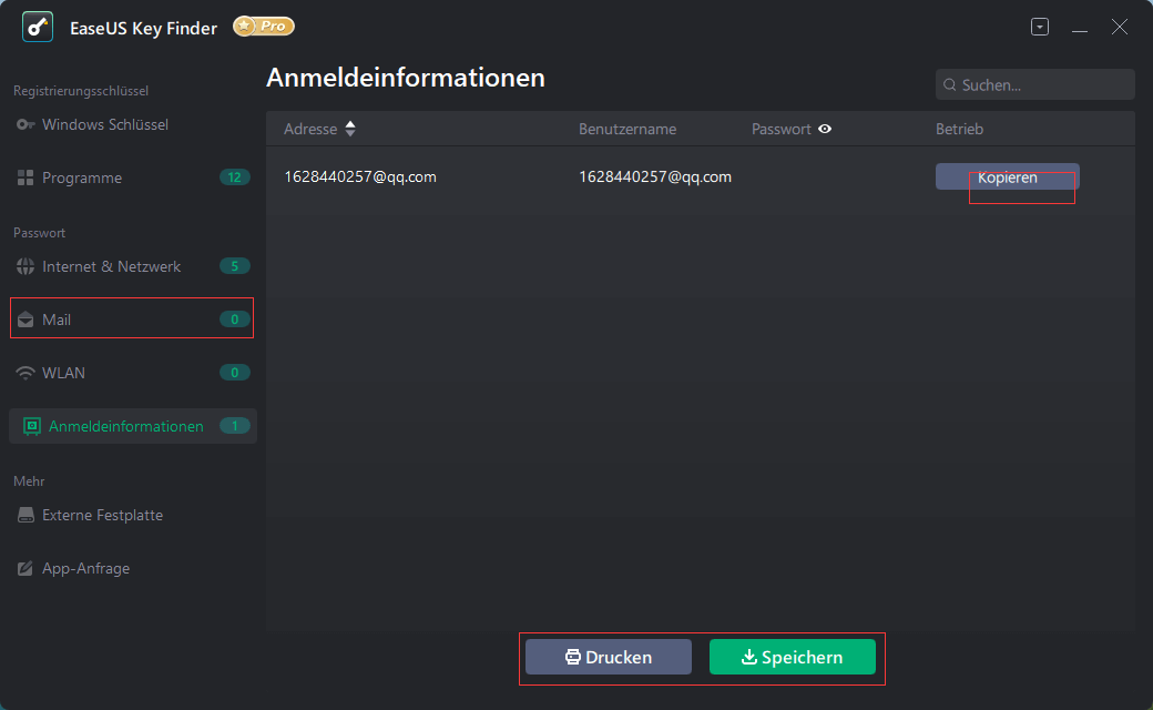 Outlook-Passwort finden