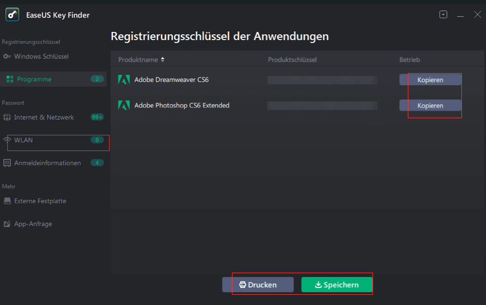 Kopieren und Drucken und Sichern