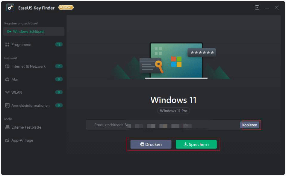Kopieren und Drucken oder Speichern