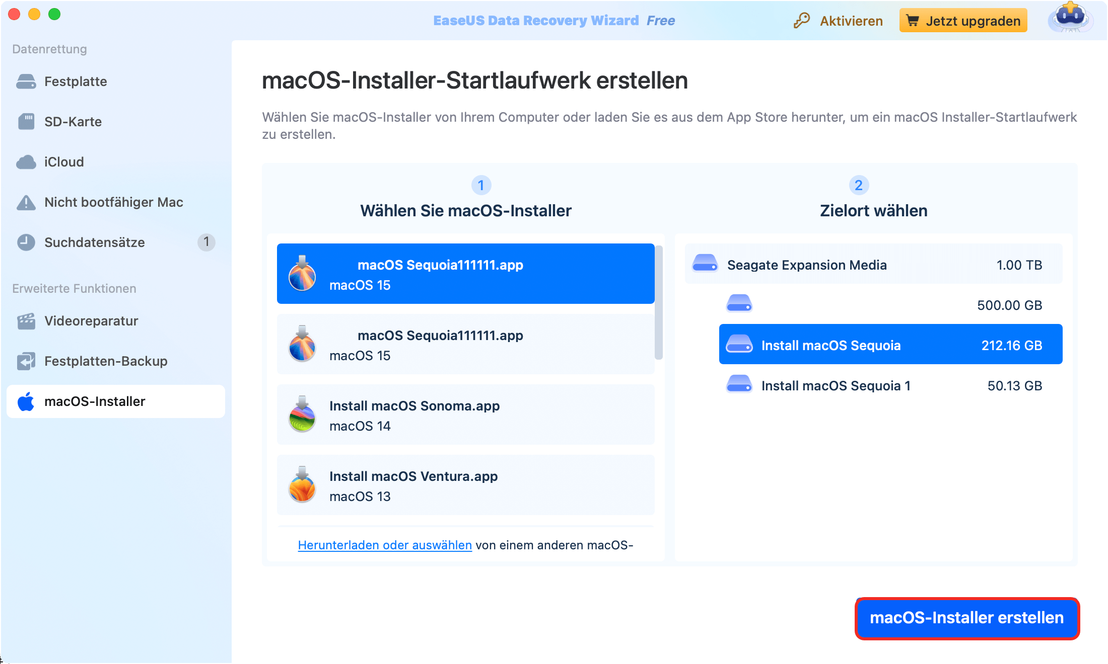 Wählen Sie das macOS-Installationsprogramm zum Herunterladen aus