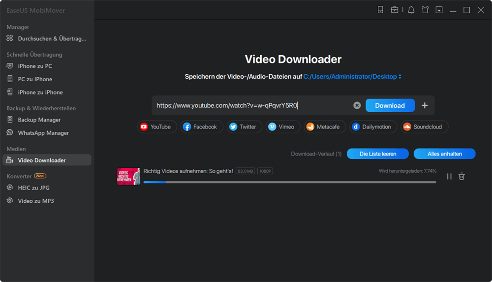 Kopieren Sie die URL des YouTube-Videos