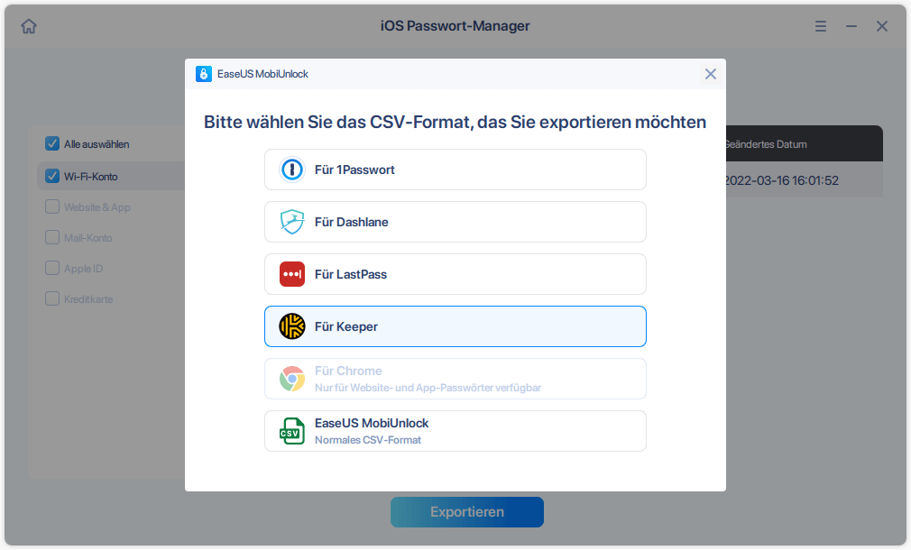 Das gewünschte Format auswählen