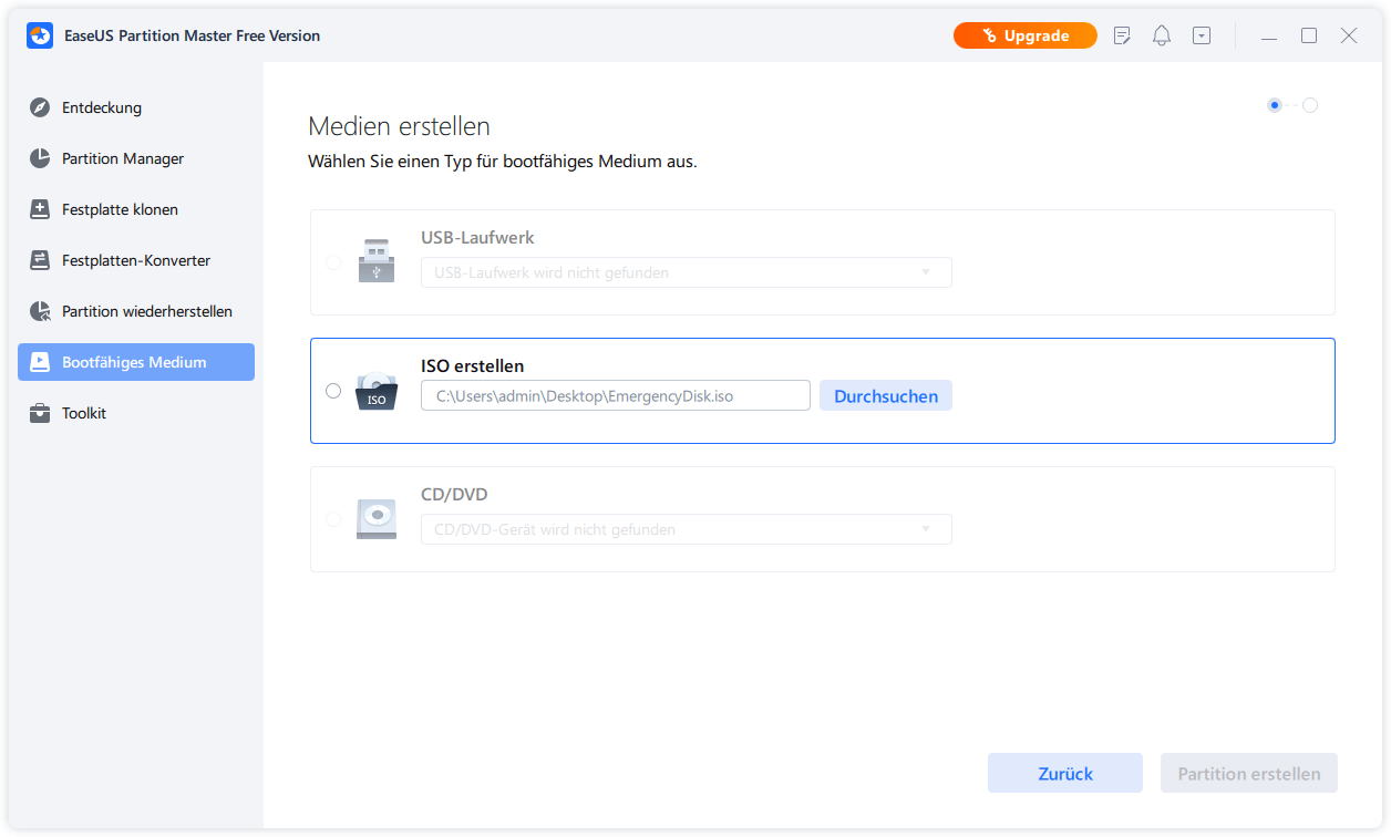 easeus partition master bootfähige platte erstellen