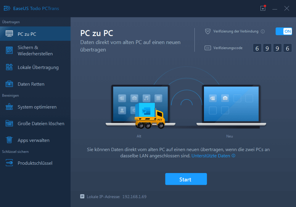 Wählen Sie den Übertragungsmodus PC zu PC