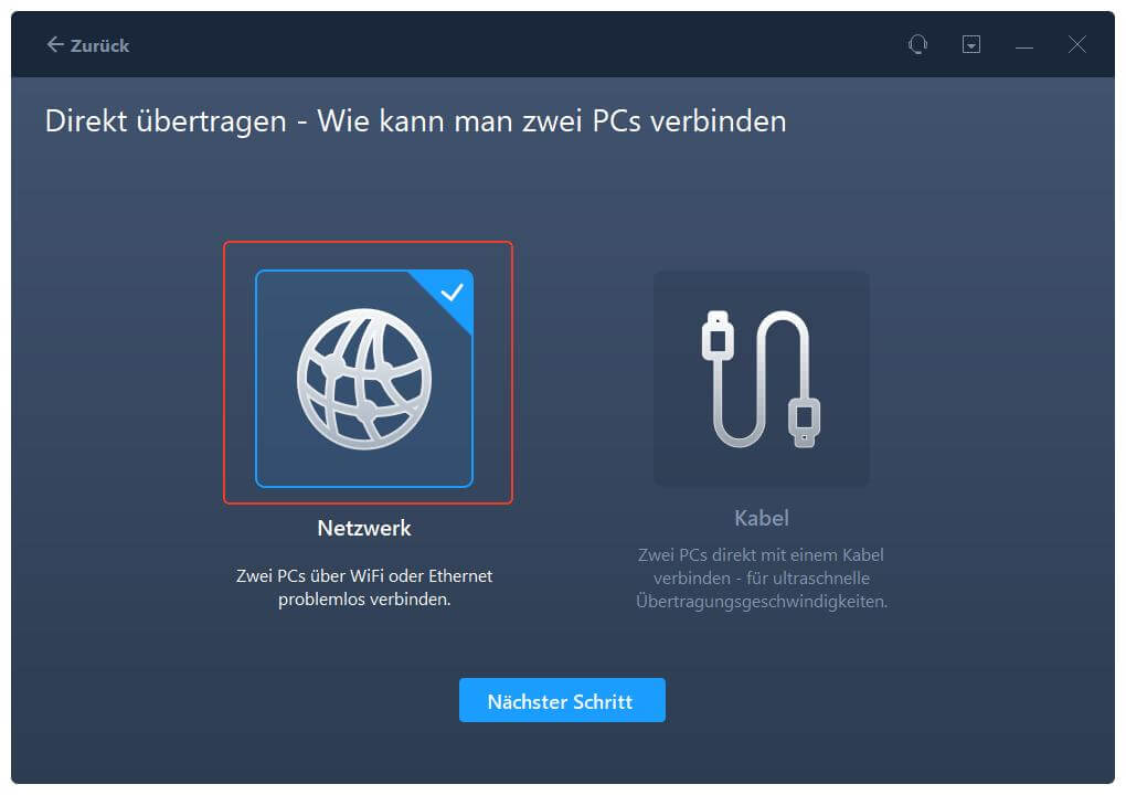 Wählen Sie Kabel als Übertragungsmedium