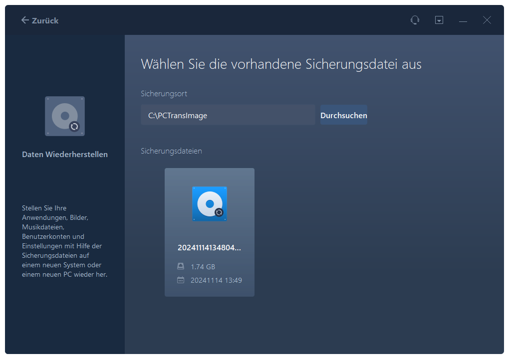 Wählen Sie Image-Datei erstellen, um ein Festplatten-Image zu erstellen.