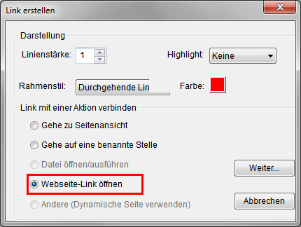 Link mit einer Aktion verbinden