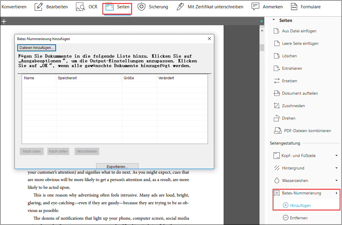 PDF-Dateien hinzufügen