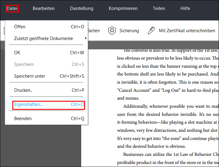 PDF Metadaten öffnen