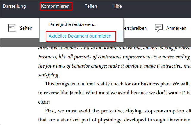 Aktuelles Dokument optimieren