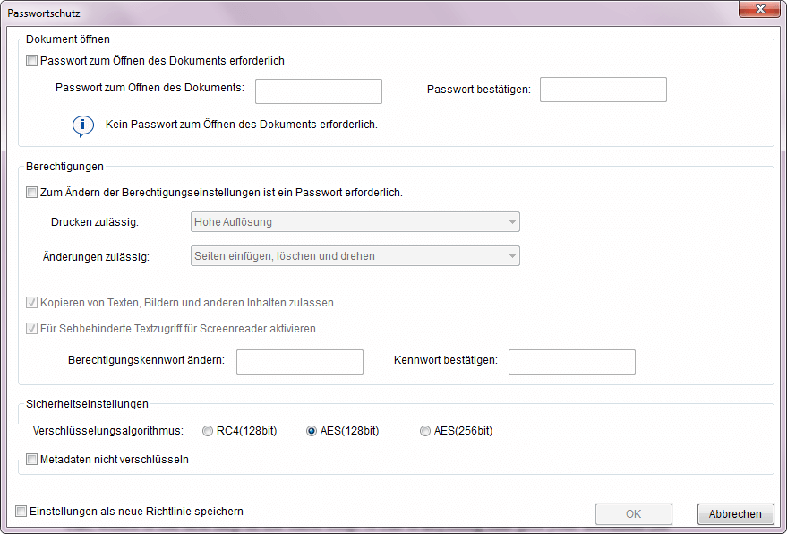 Passwort für die PDF-Datei einstellen