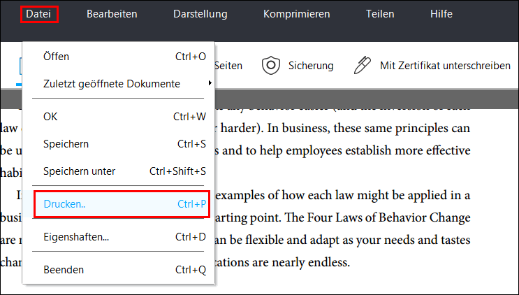 PDF-Datei Drucken auswählen