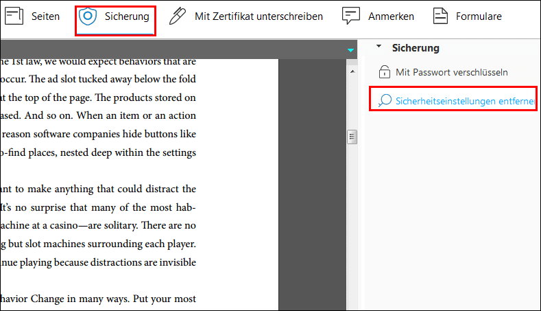 Passwort entfernen und bearbeiten
