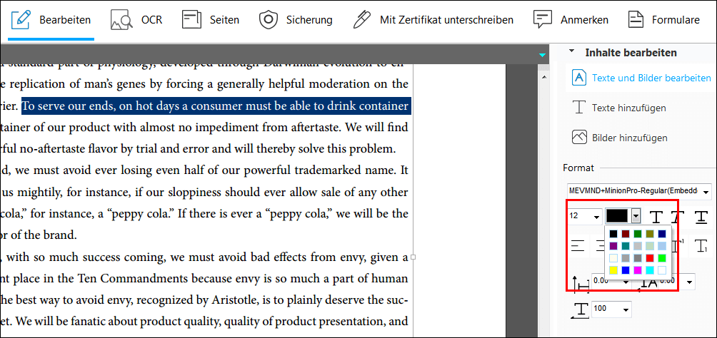 Schriftfarbe in PDF-Dokument ändern - Textfarbe in PDF-Datei ändern