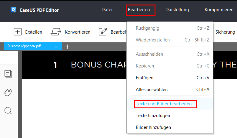 EaseUS PDF Editor Bearbeitungsoption