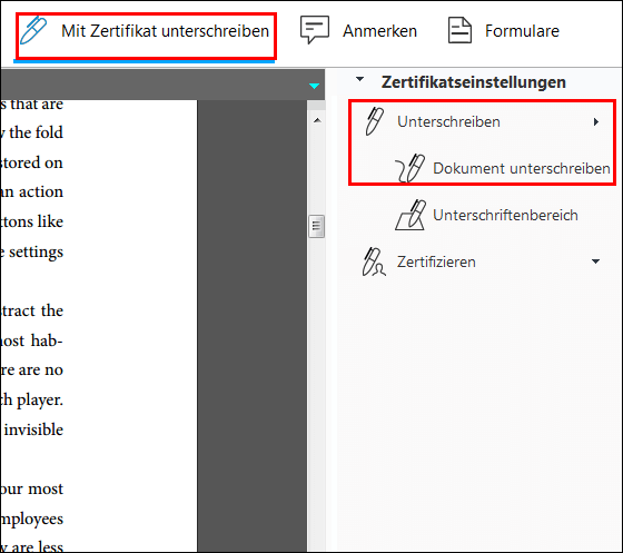 Dokument unterschreiben