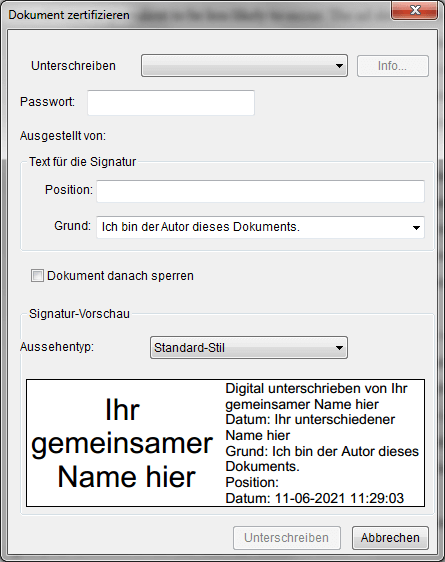 Neues Unterschrift eingeben
