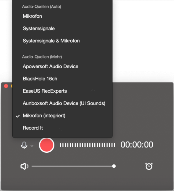 Stimme auf dem Mac aufnehmen - Audio-Quelle auswählen