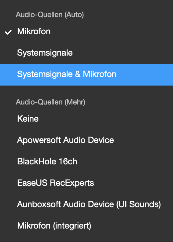 Audio-Quelle auswählen