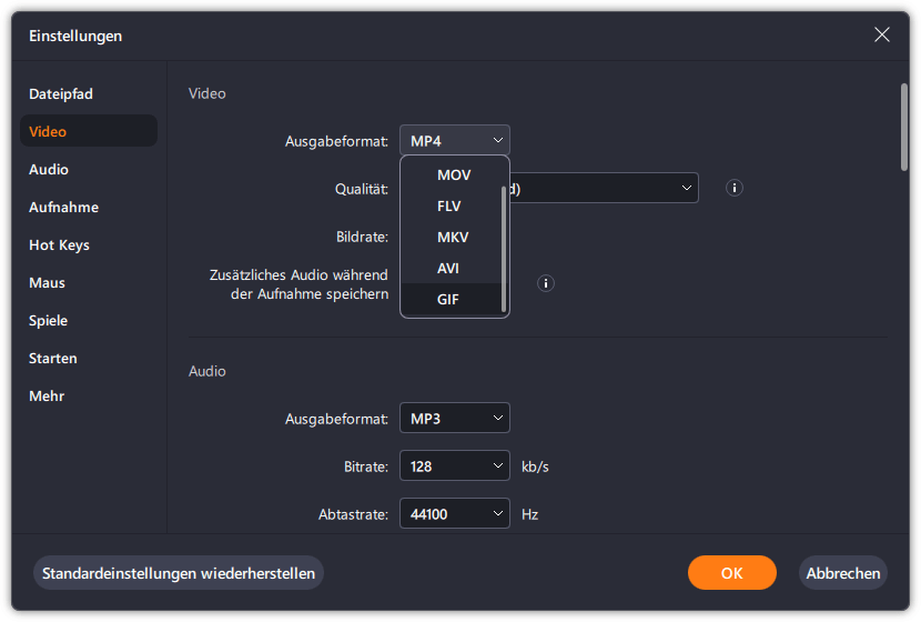 Ausgabeeinstellung anpassen