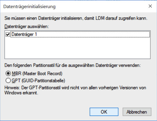 Datenträger initialisieren