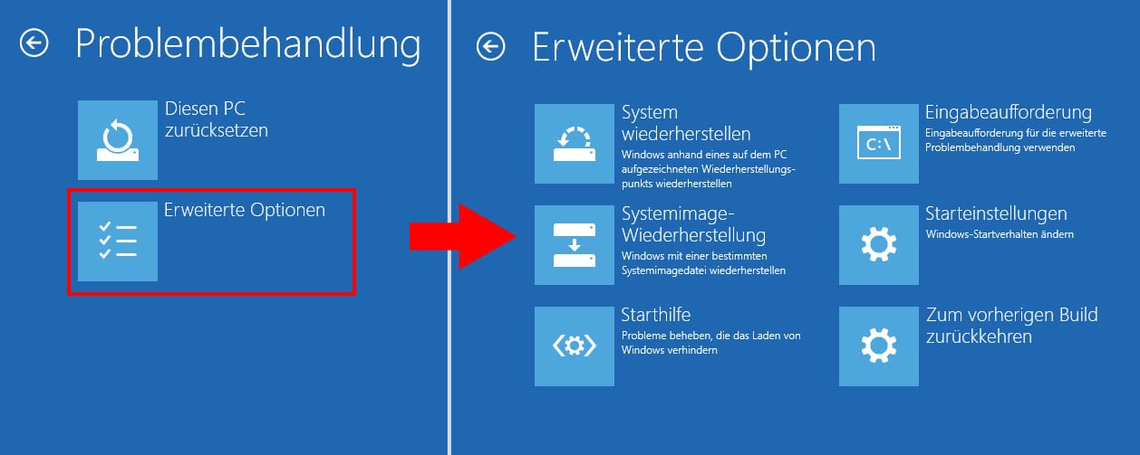 Fenster mit den erweiterten Optionen reparieren