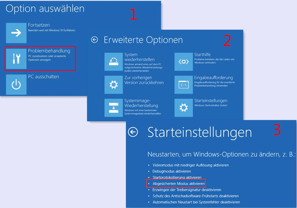abgesicherten Modus aktivieren
