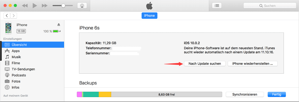 iPhone oder iPad wiederherstellung in iTunes