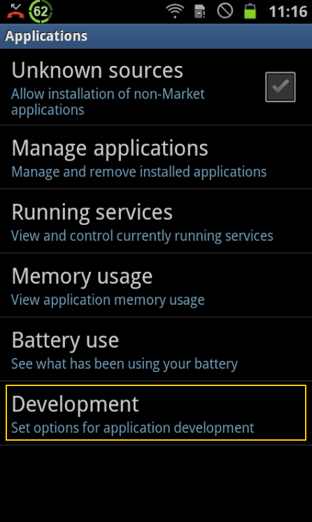 USB Debugging aktivieren für Android 2.3 schritt 2