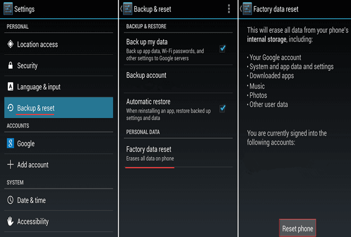 Android-Gerät auf Werkseinstellungen zurücksetzen