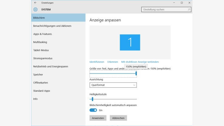 Anzeige anpassen