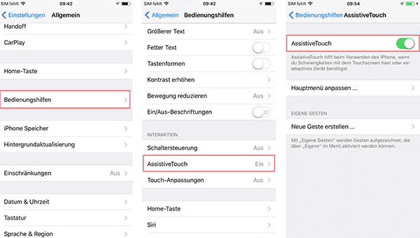 Screenshot auf iPhone X aufnehmen: AssistiveTouch aktivieren.