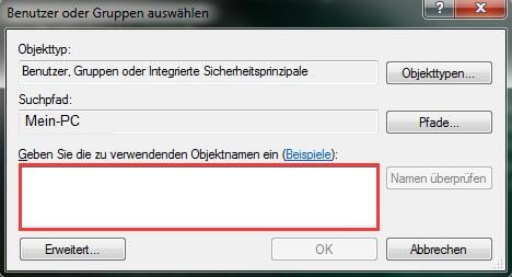 zu verwendenden Objektnamen eingeben