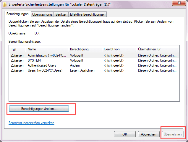 Berechtigung ändern