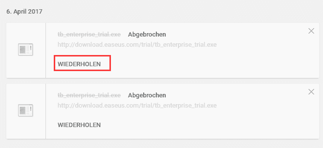Im Webbrowser Chrome abgebrochene Downloads wiederherstellen