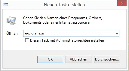Datei-Explorer in Task-Manager neustarten.