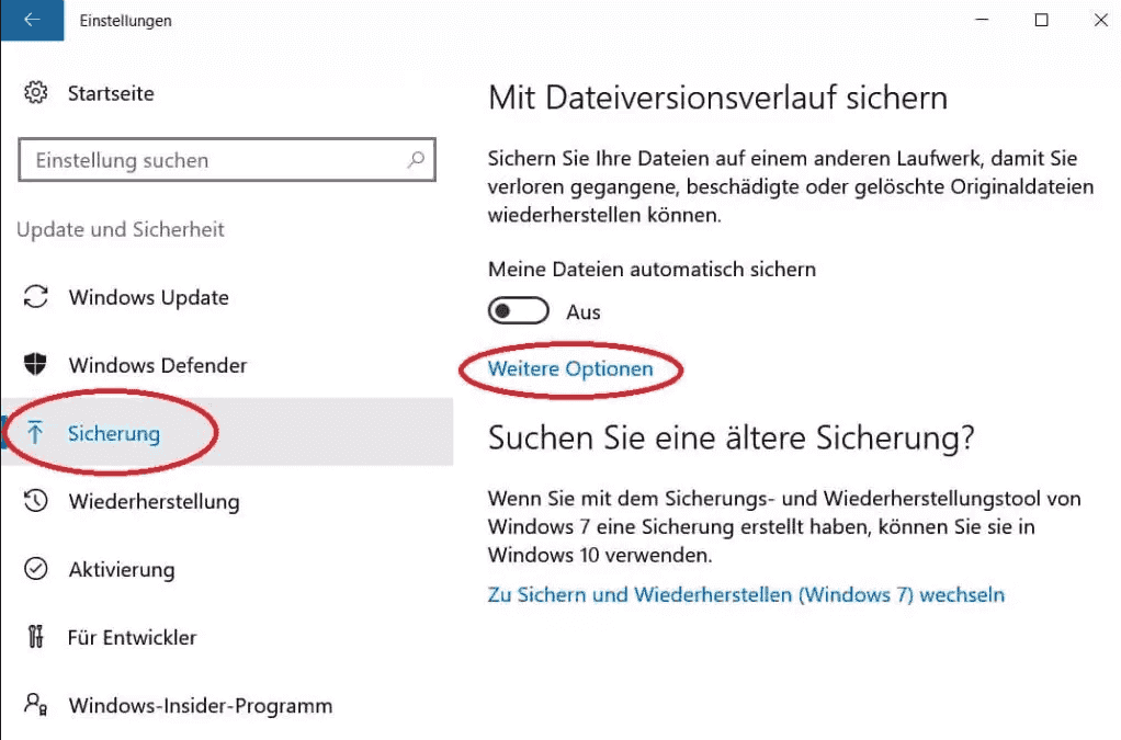 Windows 10 Dateiversionsverlauf aktivieren