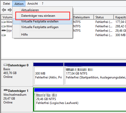 Datenträger neu einlesen - kein Medium Fehler beheben