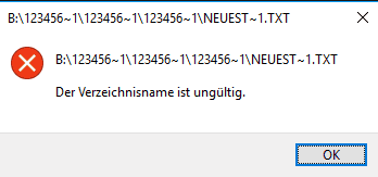Windows 10 Fehlermeldung: Der Verzeichnisname ist ungültig