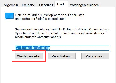 Wiederherstellen Sie den Desktop-Standardpfad