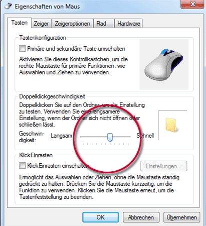 Doppelklickgeschwindigkeit ändern