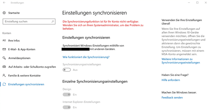 Einstellungen synchronisieren