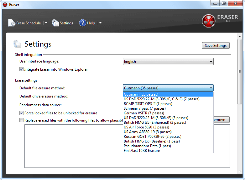 eraser Löschungsverfahren