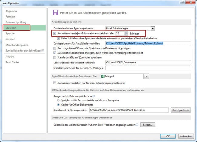 Arbeitsmappe automatisch speichern